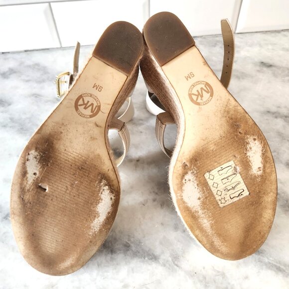 MICHAEL KORS Cute Natural cream Leather Espadrilles Raffia Wedge Sz 9 EUC! - Picture 4 of 5